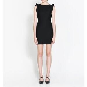 Zara Flutter Sleeves Dress Mini Straight Silhouette Scoop Neck Black Size Medium